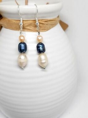 Freshwater Pearl Drop Earrings Ivory Black Pink Minimal Alt Sterling Silver